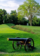 Vicksburg National Military Park. Mississippi, USA. Civil War battlefield field gun cannon entrenchments emplacements