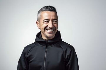 Obraz premium Portrait of a smiling middle-aged man in a black hoodie