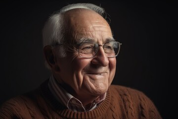 Portrait of a senior man in glasses. Studio shot on dark background.