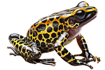 Fototapeta premium an isolated Poison Dart Frog side-view portrait, wildlife-themed, Amazon Rainforest, photorealistic illustration on a transparent background cutout in PNG. Generative AI