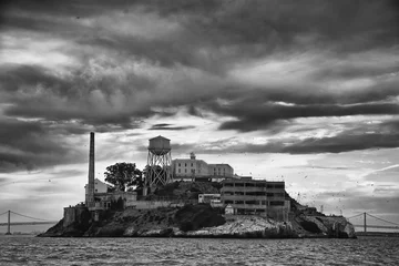 Foto op Canvas Alcatraz in San Francisco bay.   Picture in black and white. © pink candy