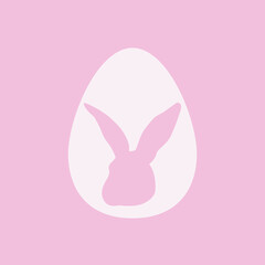 Jajko wielkanocne i głowa królika na różowym tle. Zając wycięty w jajku. Symbole świąt. Prosta ilustracja w minimalistycznym stylu na kartki świąteczne, zaproszenia, banery, plakat. - obrazy, fototapety, plakaty