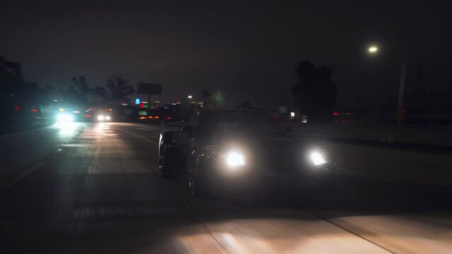 Driving on the highway at night