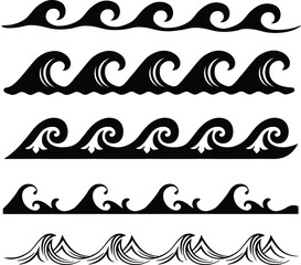Oceanic Harmony: A Set of 5 Seamless Sea Wave Patterns
