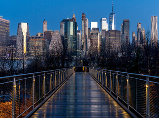 Brooklyn, NY - USA - March 26, 2023 Horizontal sunrise view of Squibb Park Bridge