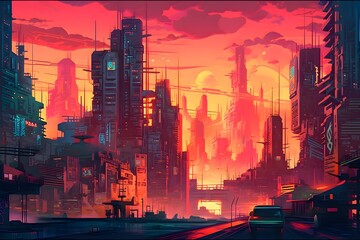 Beautiful Cyberpunk Cityscape, Glitchy Animation style | Cyberpunk Wallpaper/Background |