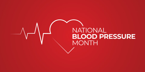National Blood Pressure Month. Health Education Awareness on Hypertension Vector Banner. Red background.
