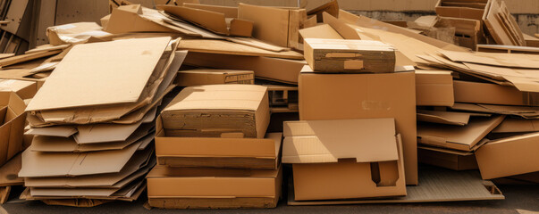 Used cardboard boxes, scrap paper, at the trash area for paper recycling pickup. Generative AI. 