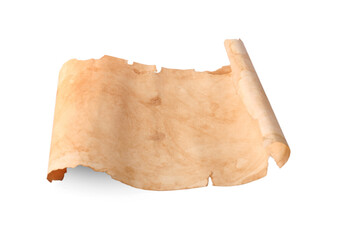 Sheet of old parchment paper on white background