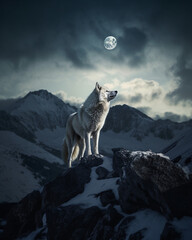 white wolf on mountain