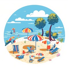 An illustration of summer beach clip art. Generative AI. 