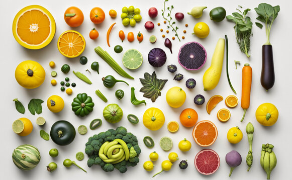Generative AI image of a top view of fruits and vegetables