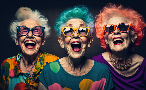 Generative AI Image Of Three Old Ladies Laughing