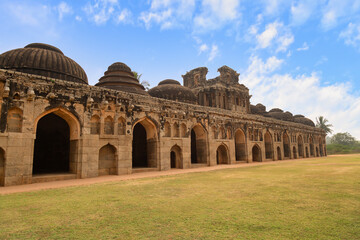 Fototapeta na wymiar Medieval elephant stable ruins is a popular tourist destination at Hampi Karnataka India