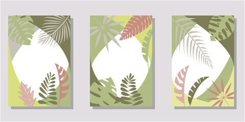 Fototapeta na wymiar Set of tropical leaves decoration frame. Summer tropical concept cover design collection. Summer botanical template. vector illustration.