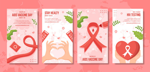 World Aids Vaccine Day Social Media Stories Flat Cartoon Hand Drawn Templates Illustration