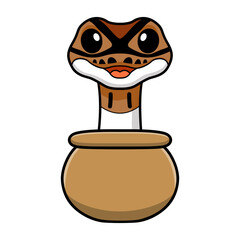 Cute pied ball python cartoon inside the sack