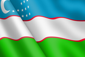 Uzbekistan waving flag 3d illustration crescent and stars