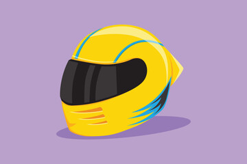 Graphic flat design drawing motor racing helmet with closed glass visor. For car and motorcycle sport, race, motocross or biker club, motorsport competition symbol. Cartoon style vector illustration