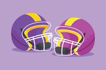 Cartoon flat style drawing American football helmet. Athletic equipment, healthy lifestyle, fitness activity. Outdoor sport equipment for competition or tournament. Graphic design vector illustration