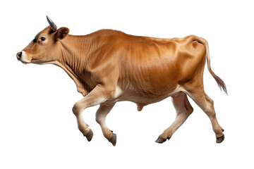 a spring-themed brown jersey cow and bull running, photographic illustration on a transparent background in PNG.