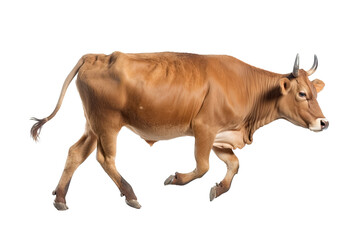 a spring-themed brown jersey cow and bull running, photographic illustration on a transparent background in PNG.