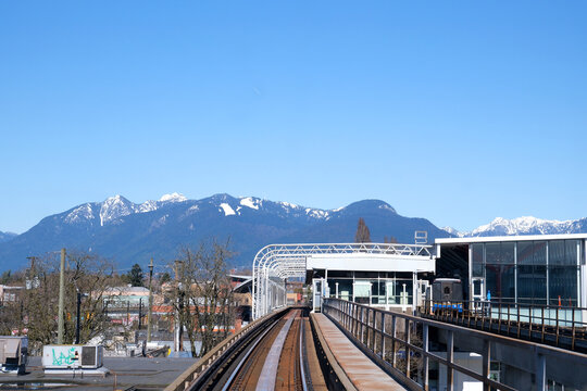 Vancouver SkyTrain new Canada Line to Surrey. home rails train sky train road trip traffic big city life convenience comfort blue sky nice weather