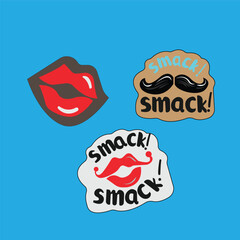 Lips and mustache vector sticker illustration