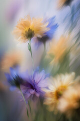 Obraz na płótnie Canvas Beautiful and vibrant photo of a flower bouquet in ICM style, made with generative AI