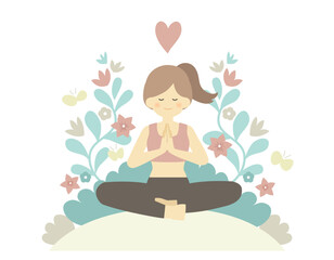 ヨガ 女性 クリップアート _ ベクター 素材 単品 ヘルスケア 瞑想 かわいい 人物