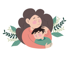 mother hugging little son