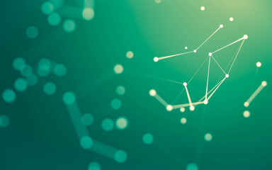 Abstract background. Molecules technology with polygonal shapes, connecting dots and lines. Connection structure. Big data visualization.