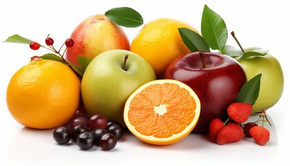 Fresh fruits isolated on white background. Generative ai