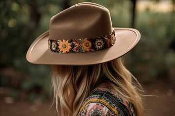 portrait of a woman in a cowboy hat boho style - made with generative ai