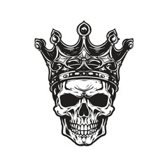 skull wearing crown, vector concept digital art, hand drawn illustration