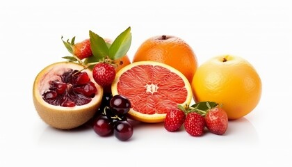 Naklejka na ściany i meble Fresh fruits isolated on white background. Generative ai