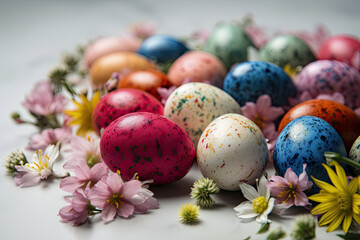 Fototapeta na wymiar colorful easter eggs with flowers, generative AI