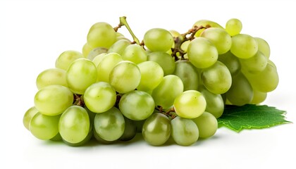Branch of green grapes isolated on white background. Generative ai