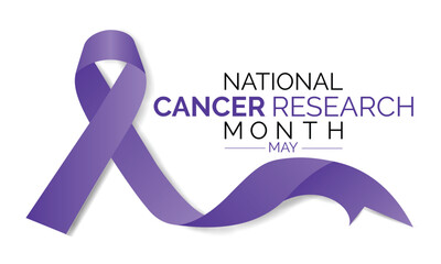 National Cancer Research Month observed in May. Lavender or violet color ribbon Cancer Awareness month.