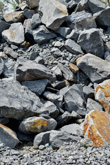 Fototapeta na wymiar pile of granite rock railroad ballast
