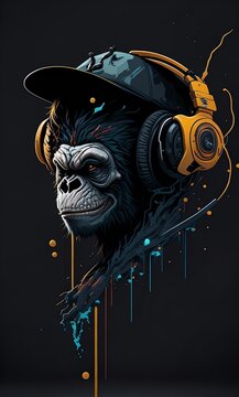 Monkey dj with headphones 