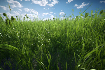 Obraz premium Verdant Landscapes: A Peaceful Meadow Basking in the Sun's Warm Embrace - AI Generative 