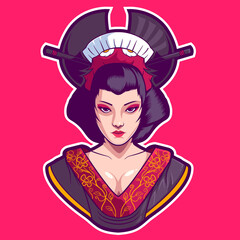 geisha illustration sticker