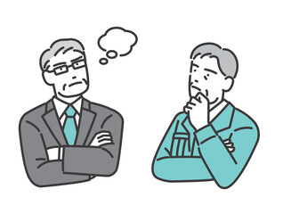 悩み事がある、取締役や社長などのシニア経営者のベクターイラスト素材／管理職／作業服
