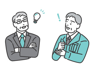 ひらめいたり解決をした取締役や社長などのシニア経営者のベクターイラスト素材／管理職／作業服