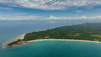 Fototapeta na wymiar Aerial view of beautiful tropical beach and blue sea. Kalampunian beach. Sabah, Borneo, Malaysia.