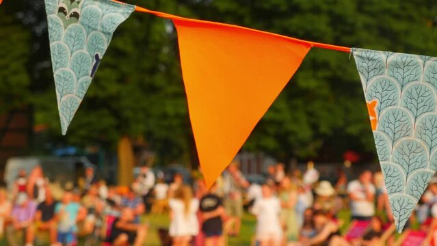 Pennants in the foreground, crowd in the background