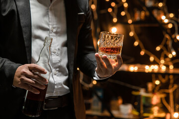 Celebrate whiskey a friendly party in restaurant.