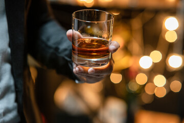 Celebrate whiskey a friendly party in restaurant.