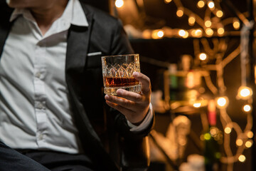 Celebrate whiskey a friendly party in restaurant.